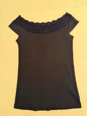 Ralph Lauren Black Off-Shoulder Lace Trim Tank